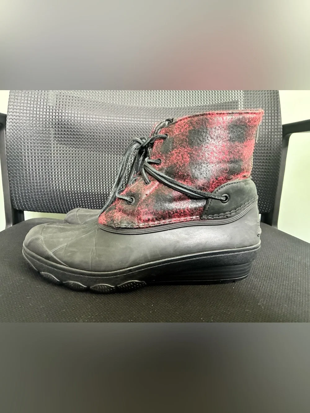 Sperry Top-Sider Saltwater Duck Rain Boots Women's Size 9 Red Black Plaid